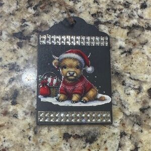 Festive Highland Cow Ornament with Santa Hat custom sparkle one of a kind